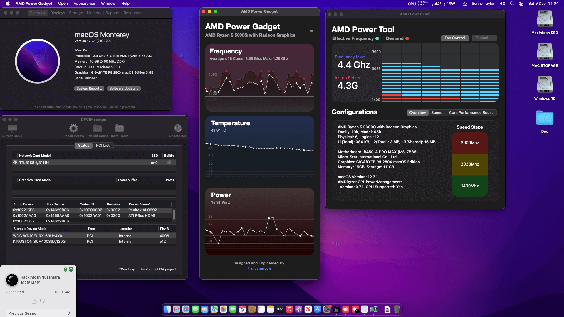 Success Hackintosh macOS Monterey 12.7.1 Build 21G920 in MSI B450-A PRO MAX + AMD Ryzen 5 5600G + Gigabyte R9 280X